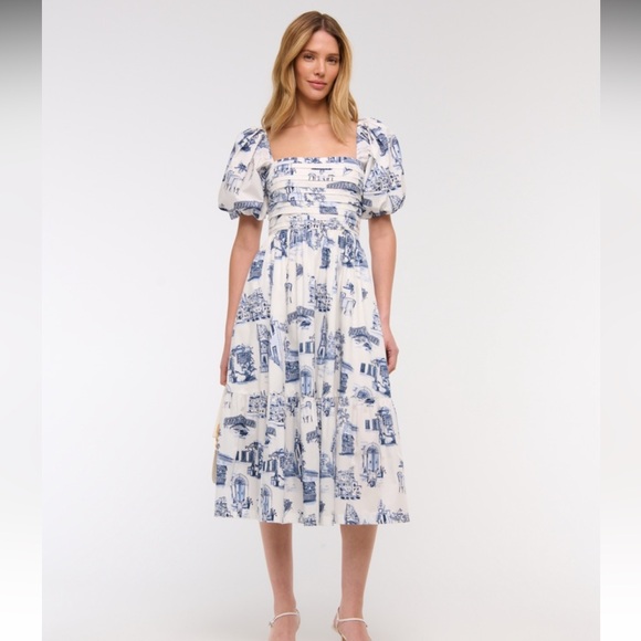 NWT A&F Emerson Poplin Puff Sleeve Midi Dress - Picture 2 of 11